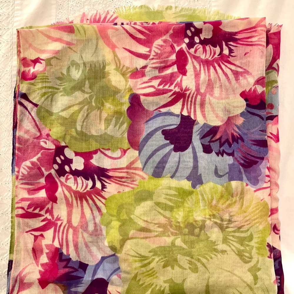 Aldo floral scarf in bright spring colours.